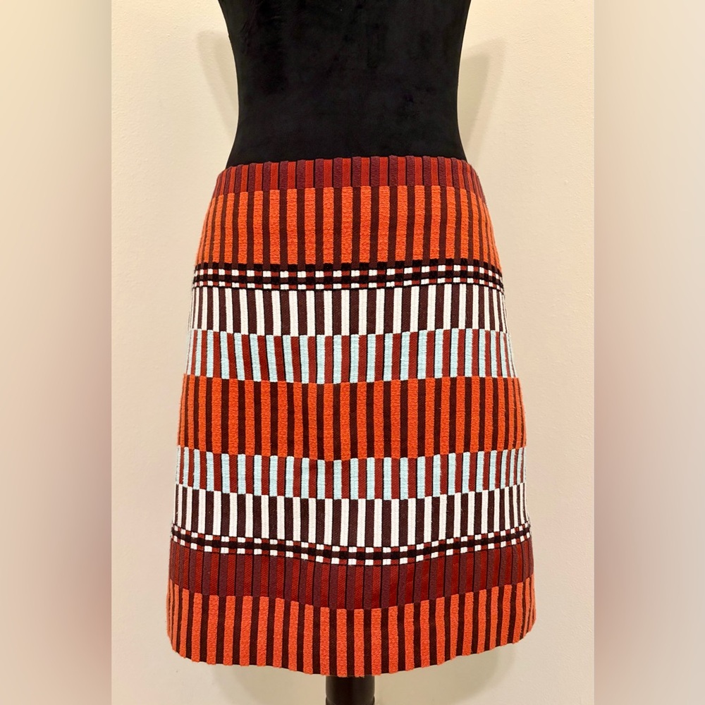 Ann Taylor Orange, White & Brown Striped Knit A-Line Skirt